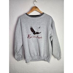 Vintage Eagle Sweatshirt Embroidered Crewneck Graphic‎ Pullover Gray Size M